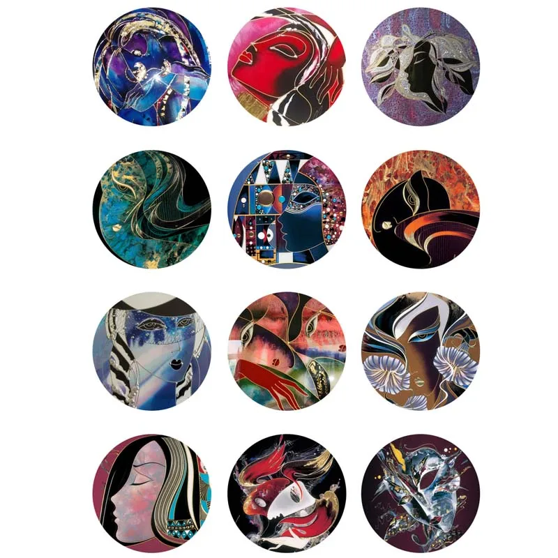 

12mm 14mm 16mm 10mm 20mm 25mm 424 12pcs/lot Painting Mix Round Glass Cabochons Jewelry Findings 18mm Snap Button Charm Bracelet