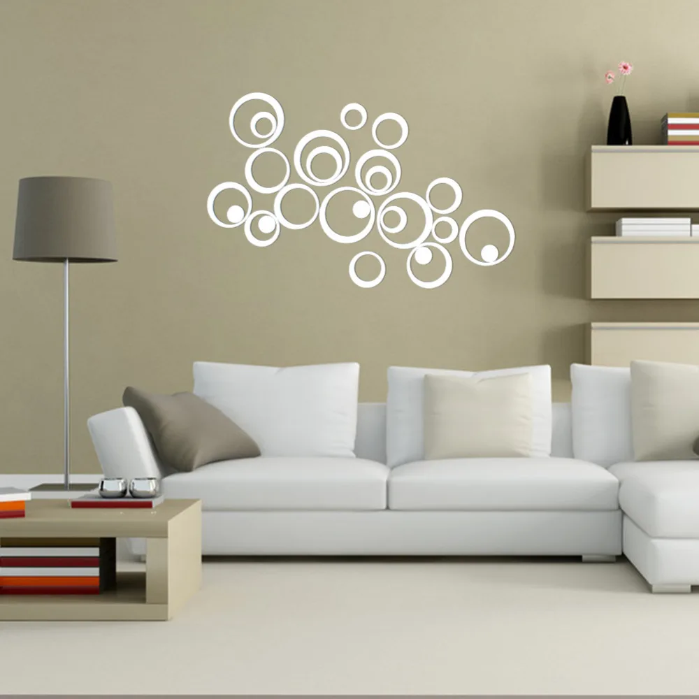 25pcs Artistic Round Wall Stickers Silver 3D Acrylic Mirror Surface Stick Home Office Bedroom Decoration | Дом и сад