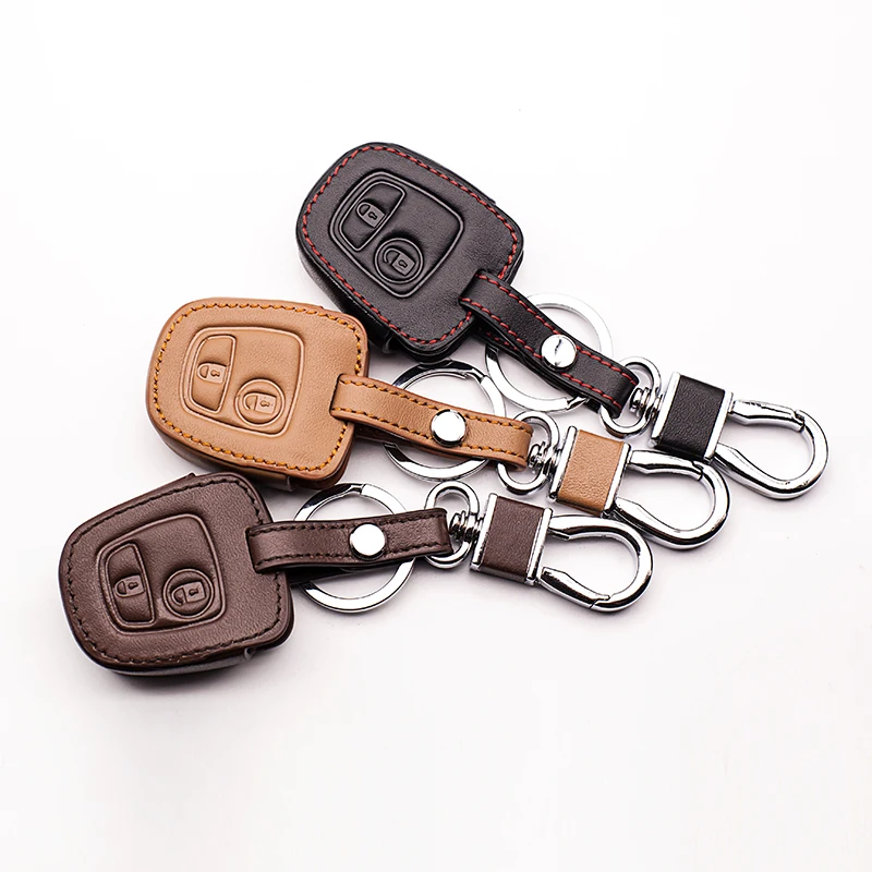 Кожаный чехол для автомобильного ключа с 2 кнопками Peugeot 206 207 306 307 308 407 Citroen C2 C3 C4 C5 C6