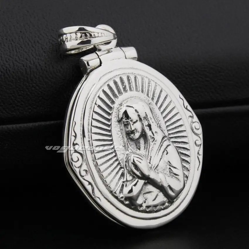 LINSION 925 пробы Серебряная открытая Дева Мэри Иисус подвеска в форме Креста 8Q016|virgin