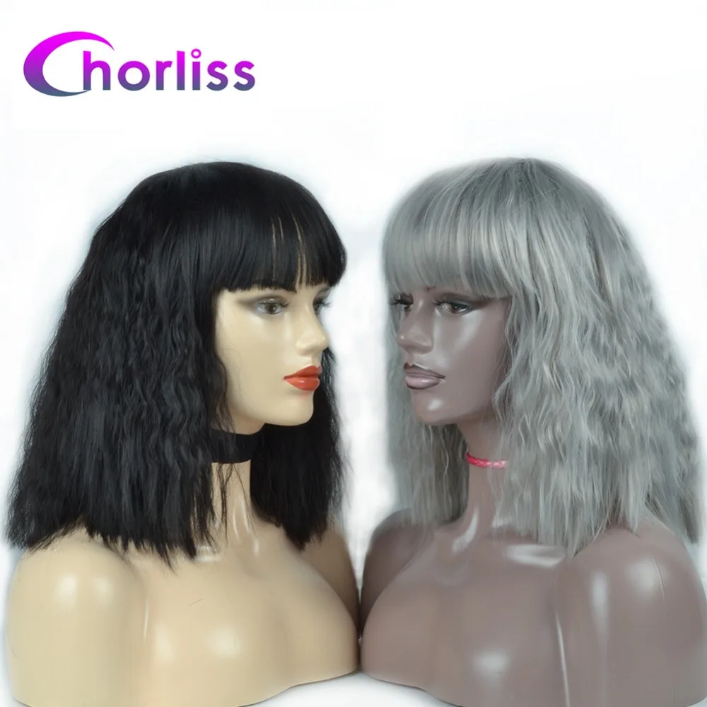 

Короткий синтетический боб парик Chorliss, челка, бахрома, водная волна, Регулируемый Женский парик, высокая температура, блонд, розовый, золото...