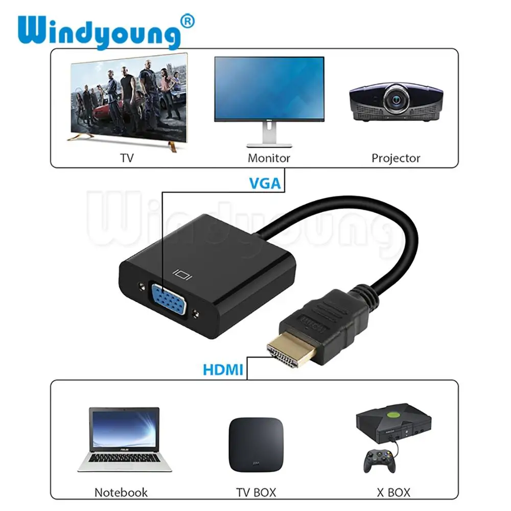 HDMI к VGA адаптер конвертер Папа-мама 1080P цифро-аналоговое видео для PS4 ПК ноутбука
