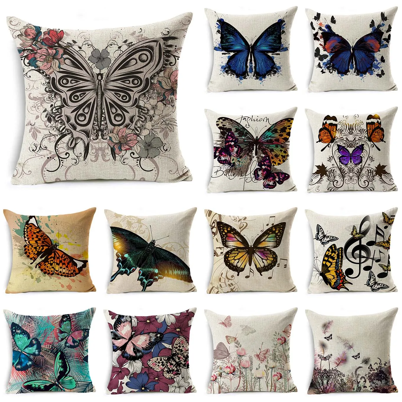 

WZH Butterfly Linen Cushion Cushion Cover 45x45cm Linen Decorative Pillow Cover Sofa Bed Pillow Case