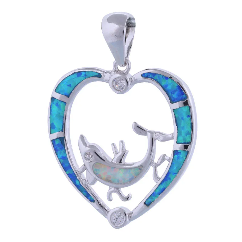 

Garilina Fashion Jewelry Dolphin Heart Silver Color Necklace Blue White Fire Opal Pendant For Women P290