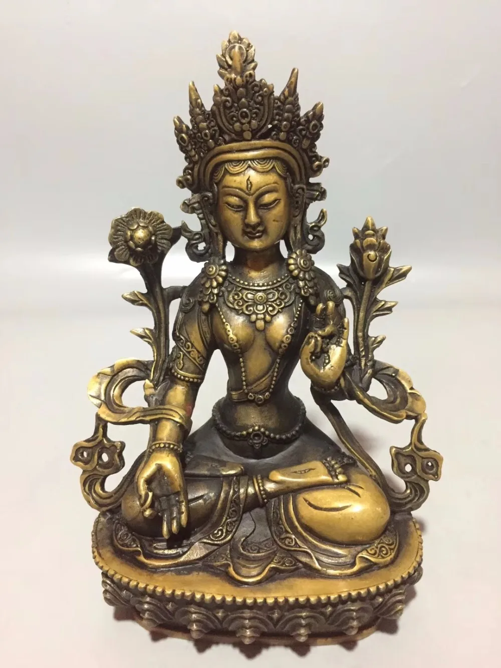 Художественная коллекция Тибетский Бронзовый ручной работы зеленая Статуэтка