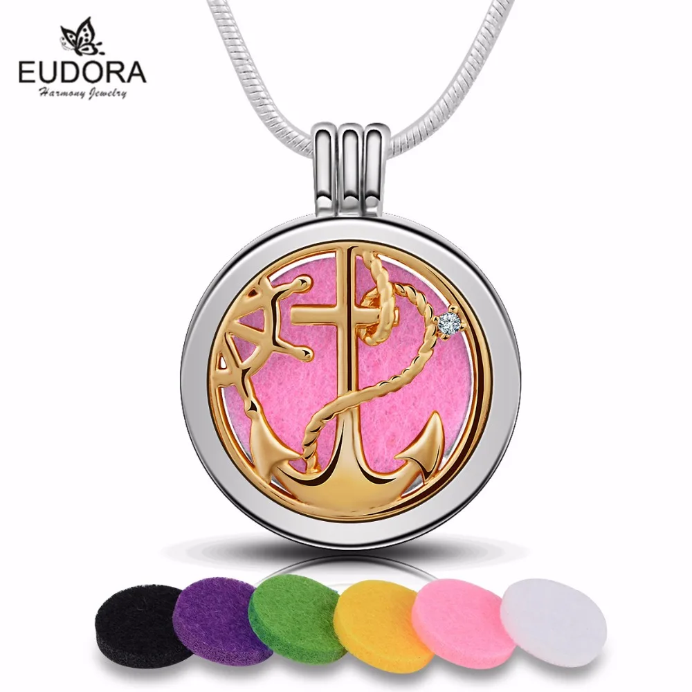 Crystal Anchor Fashion Charm Stainless Steel Aromatherapy Necklace With Mix Felt Pads and A Matching Chain | Украшения и