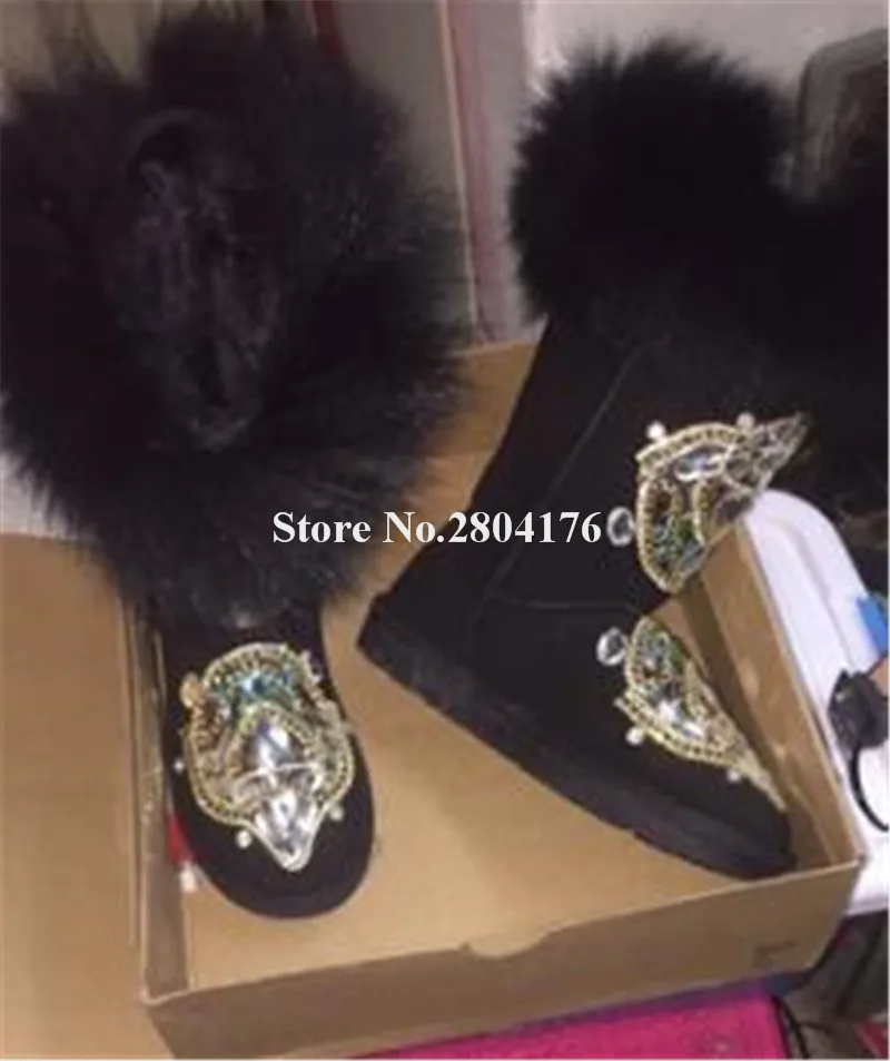 Для женщин Зима Очаровательная Bling горный хрусталь Зимние ботинки на плоской
