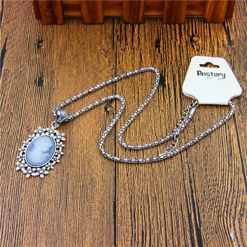 Lady Queen Cameo Pendant Necklace Vintage Hollow Flower For Women Antique Silver Plated Fashion Jewelry | Украшения и аксессуары