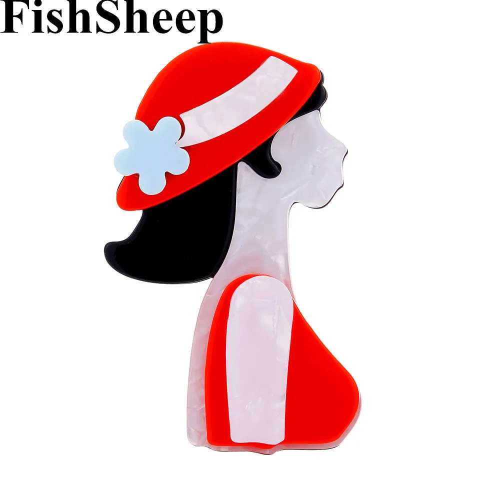 FishSheep красивая акриловая брошь для девушки с шляпой Заколки модные большие