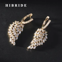 hibride luxury white gold color cubic zircon women dangle earrings brincos jewelry for bridal wedding jewelry e 915