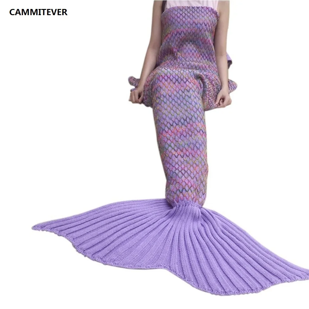 

CAMMITEVER Hot Mermaid Blanket Handmade Knitted Sleeping Wrap Sofa Mermaid Tail Blanket Kids Adult Baby Crocheted Blanket