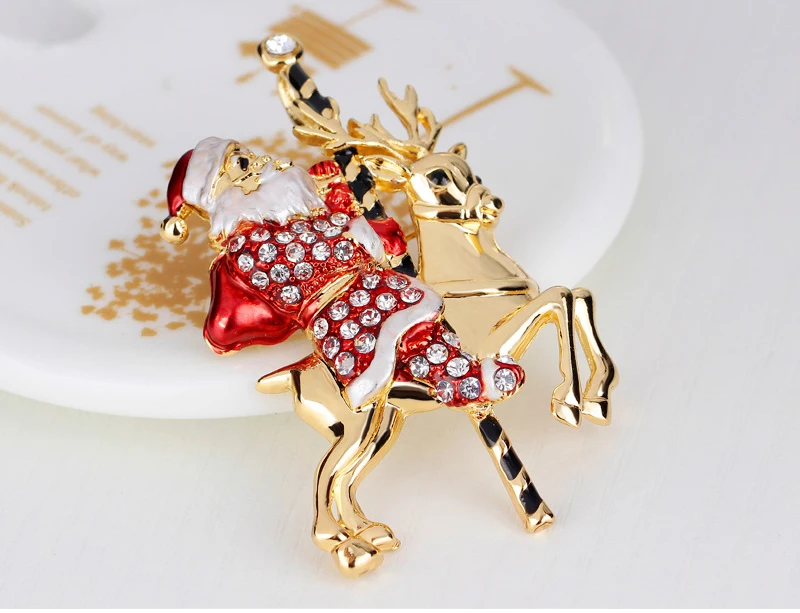 Новый год мода Санта Клаус золото Цвет Рождество Броши со стразами для ювелирных