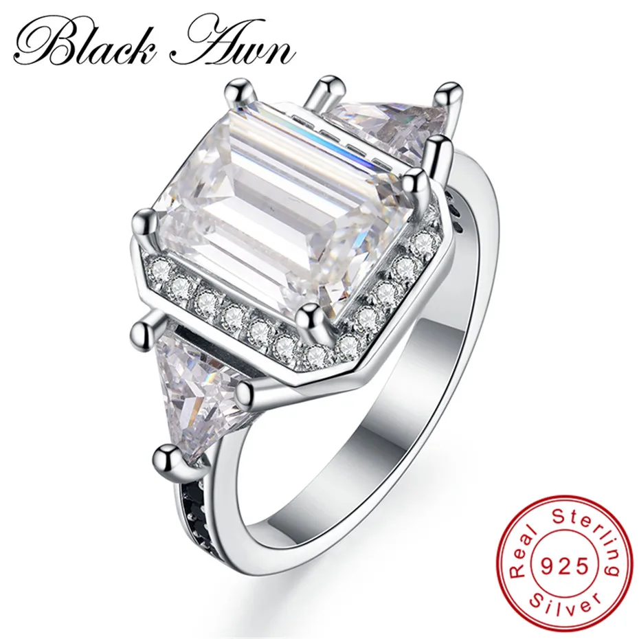

[BLACK AWN] Black and White Eternity Band Ring 925 Sterling Silver Jewelry Trendy Wedding Rings for Women Engagement Ring C100