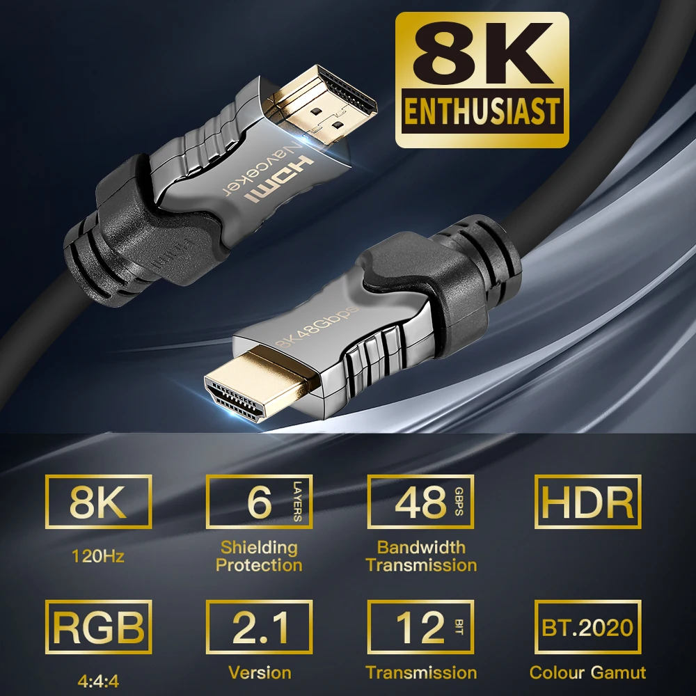 Лучшие 8K 48 Гбит/с 2,1 HDMI кабели 4K HDMI 2,1 кабель eARC Кабо HDMI 2,1 UHD динамический HDR HDMI 2,1 кабель для 8K samsung QLED tv
