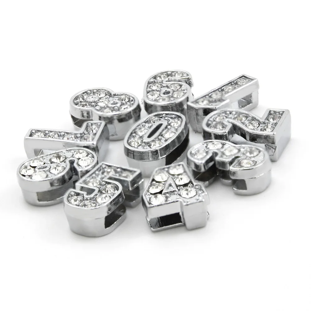 10 шт./лот 8 мм Серебристые полноразмерные Стразы со скользящим номером подходят