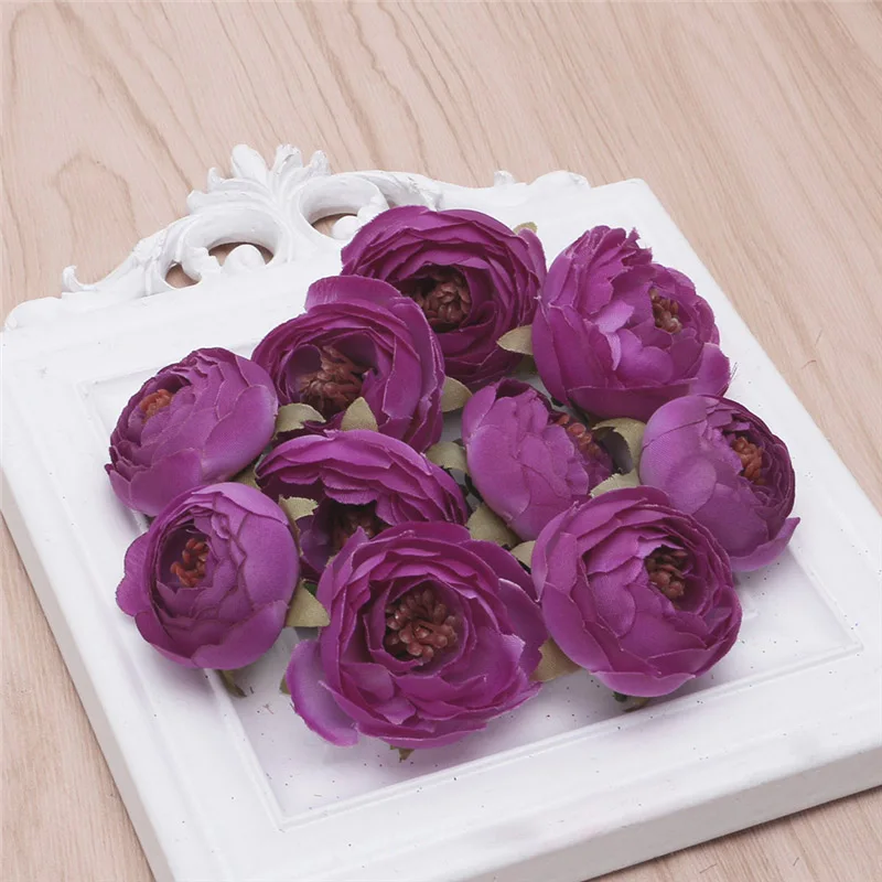 Purple Red 10 шт. Шелковый цветок искусственный цветок голова искусственный цветок свадебное украшение венки свадебное украшение автомобиля весеннее украшение - Цвет: Purple Red
