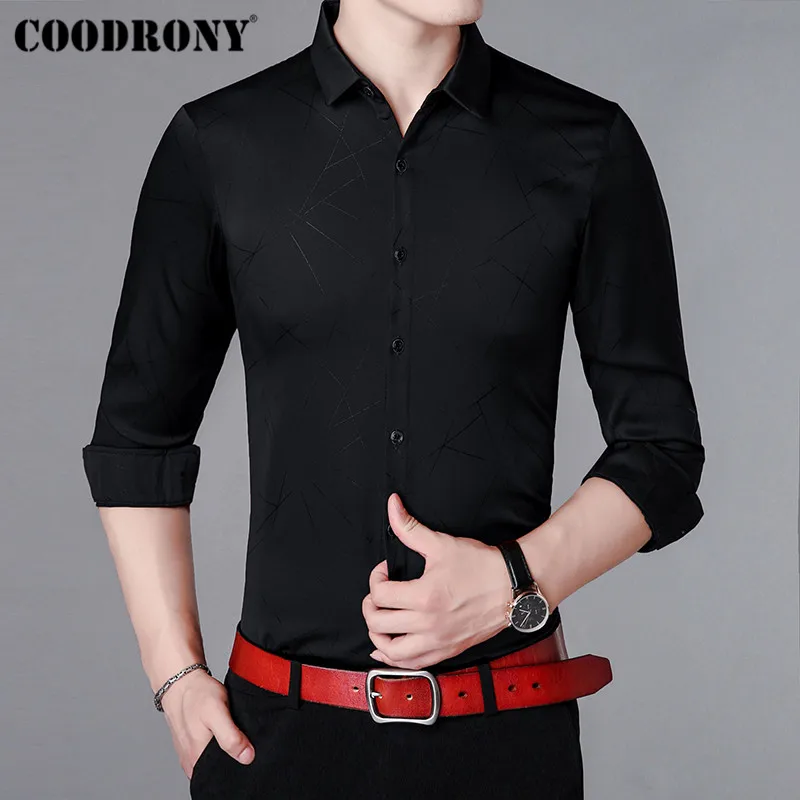 COODRONY брендовая мужская рубашка, осенняя деловая одежда, повседневные рубашки с длинным рукавом, Хлопковая мужская рубашка, модная полосатая рубашка Masculina 96011