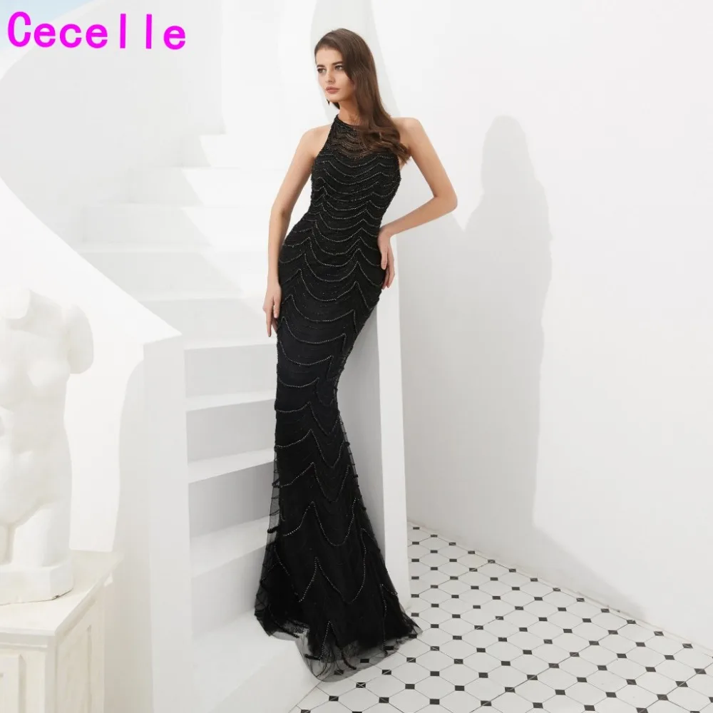 Черные Роскошные Русалка отделка бисером женские вечерние платья 2019 без рукавов