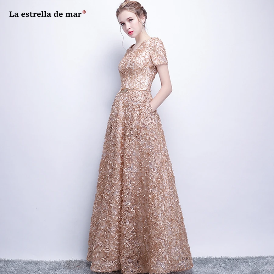 Vestido madrinha2019 Новое Кружевное вышитое сексуальное платье с v-образным вырезом и короткими рукавами а-силуэта коричневого, темно-синего, серебряного, бордового, розового цвета платье для невесты