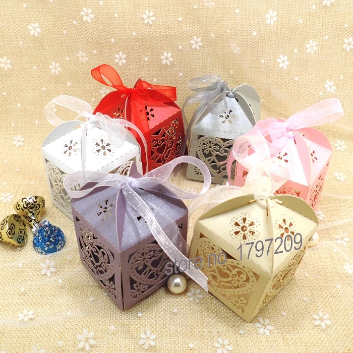 100 шт. декупаж Сердце Любви лазерная резка конфеты подарок Коробки с лентой