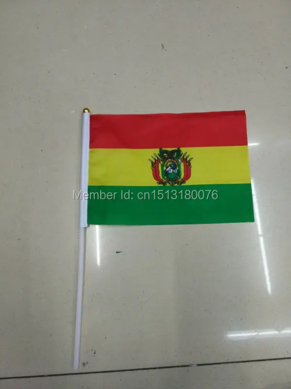 

100 PCS/ lot Promotion Wholesale Small Bolivia Hand Waving National Flag 14*21cm #8 Polyester Flag