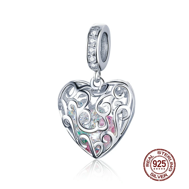 MOWIMO 925 пробы Серебряный цветок сердце талисманы CZ Бусины Подходят Pandora браслет и браслет кулон ювелирных изделий BKC1126