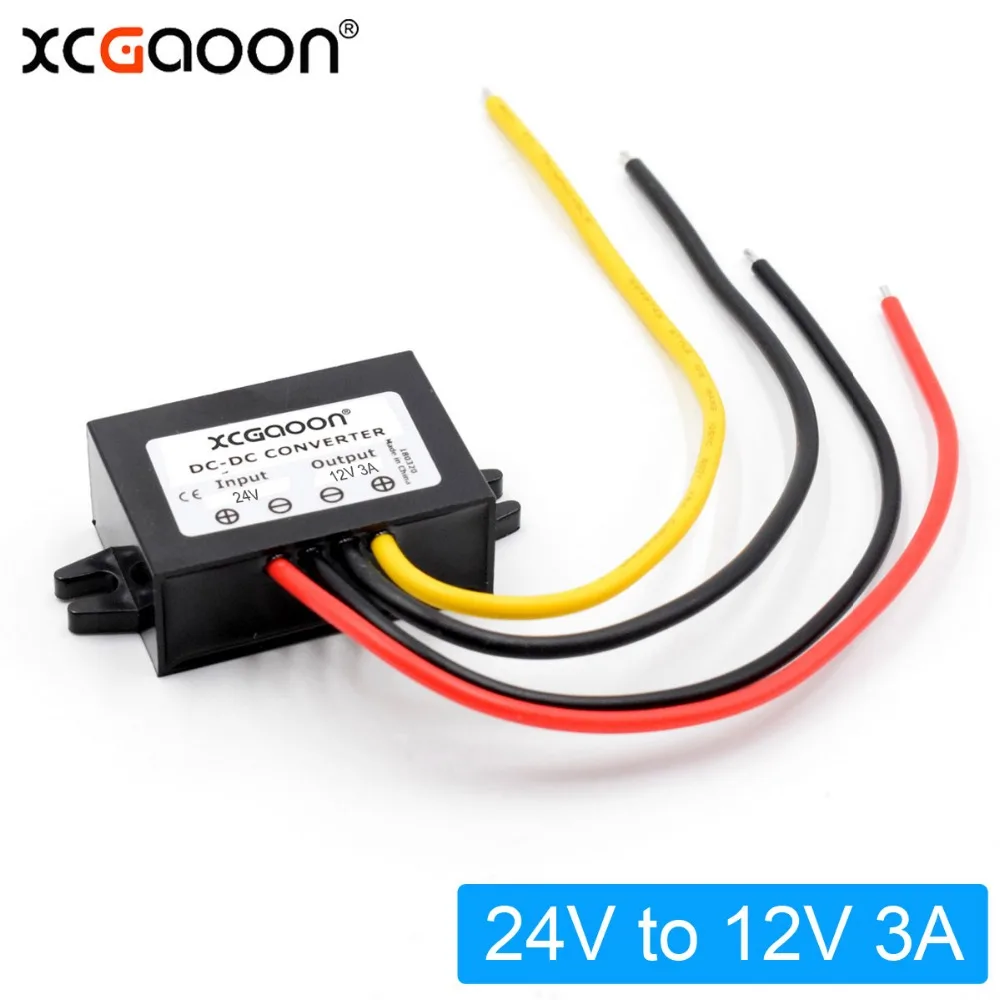XCGaoon DC преобразователь адаптер Вход 24V (диапазон напряжения 18V-40V) выход 12V 3A 36W
