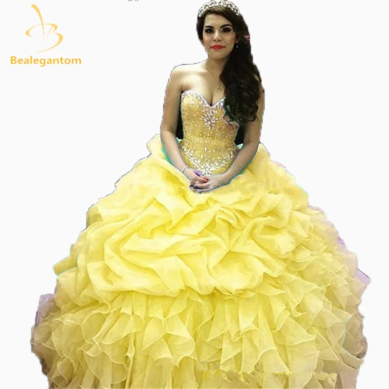 2021 новый индивидуальный заказ платья Quinceanera желтого цвета бальное платье Милая