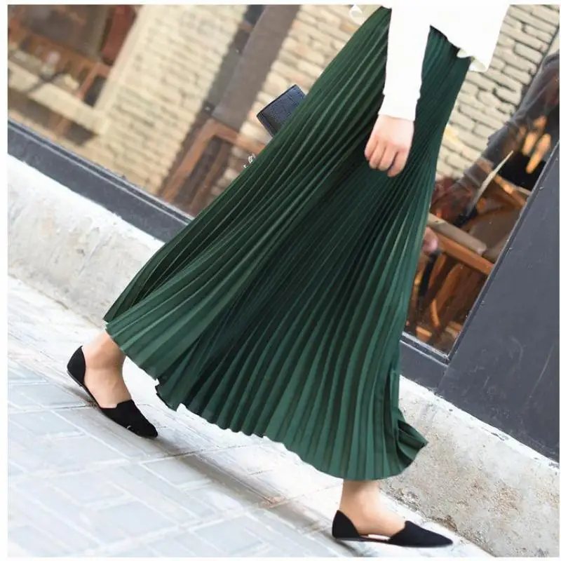 

10-colour Available 2020 Spring New Arrival Korean Style Solid Pleated Skirt High-waist Woman Long Skirt Elegant Chiffon Skirt