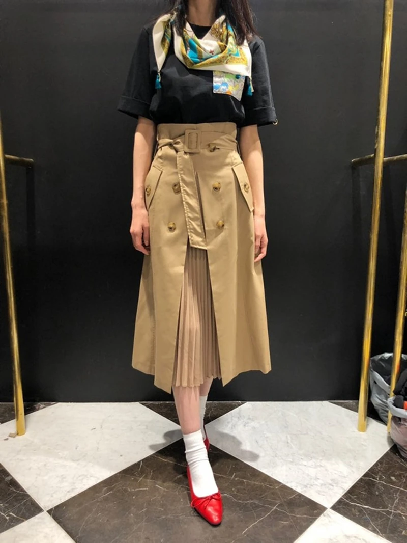 Женская Асимметричная юбка GETSRING хлопковая Длинная черная с высокой талией