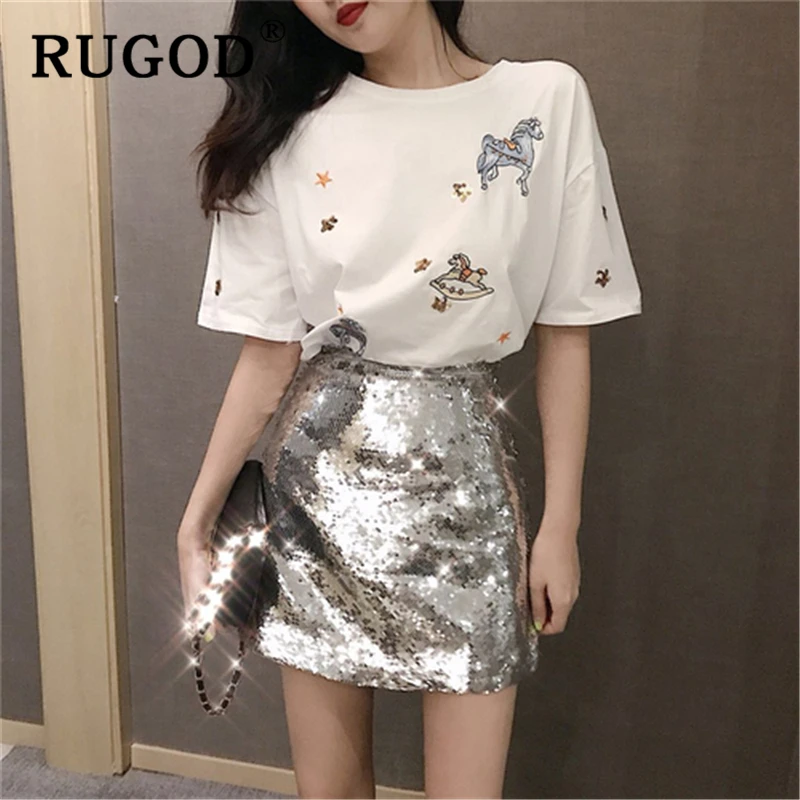 Женские футболки с короткими рукавами RUGOD корейские свободные круглым вырезом и