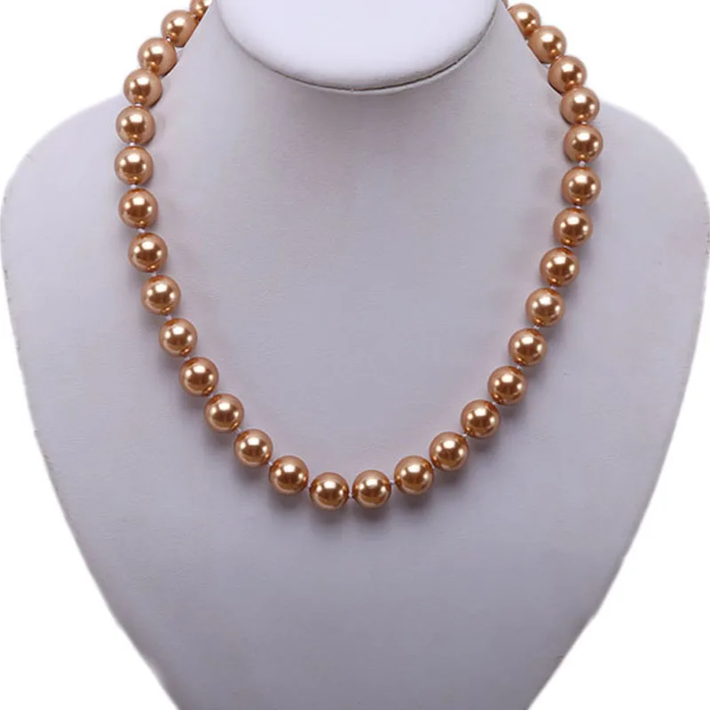 

JYX 2019 charming necklace bronze 18mm Seashell Pearl Round Beads Necklace high quality 18" elegant jewelry for women