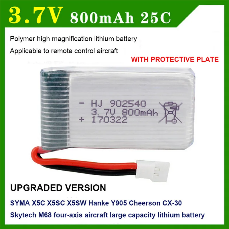 Аккумулятор Lipo 3 7 в 800 мАч 902540 30C для SYMA X5C X5SC X5SW X5HW X5UW CX 30 TianKe M68 квадрокоптера