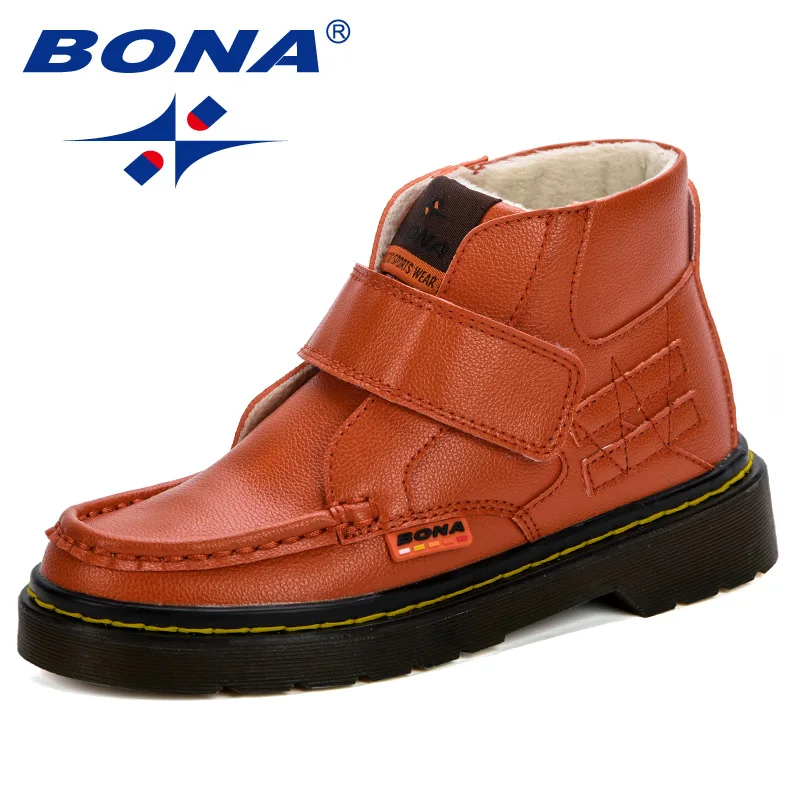 Light brown BONA/Новые модные ботинки; детская зимняя обувь; ботинки в байкерском стиле; сезон осень-зима; коллекция года; детские кожаные кроссовки; удобная обувь - Цвет: Light brown