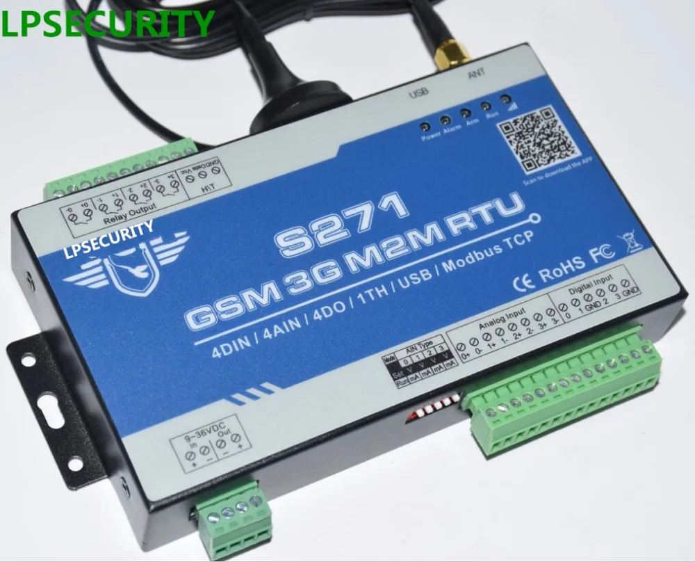 

LPSECURITY GSM Remote control RTU alarm Controller 2G 3G S271 with 4AIN 4DIN 4Dout 1Temperature industrail automation control