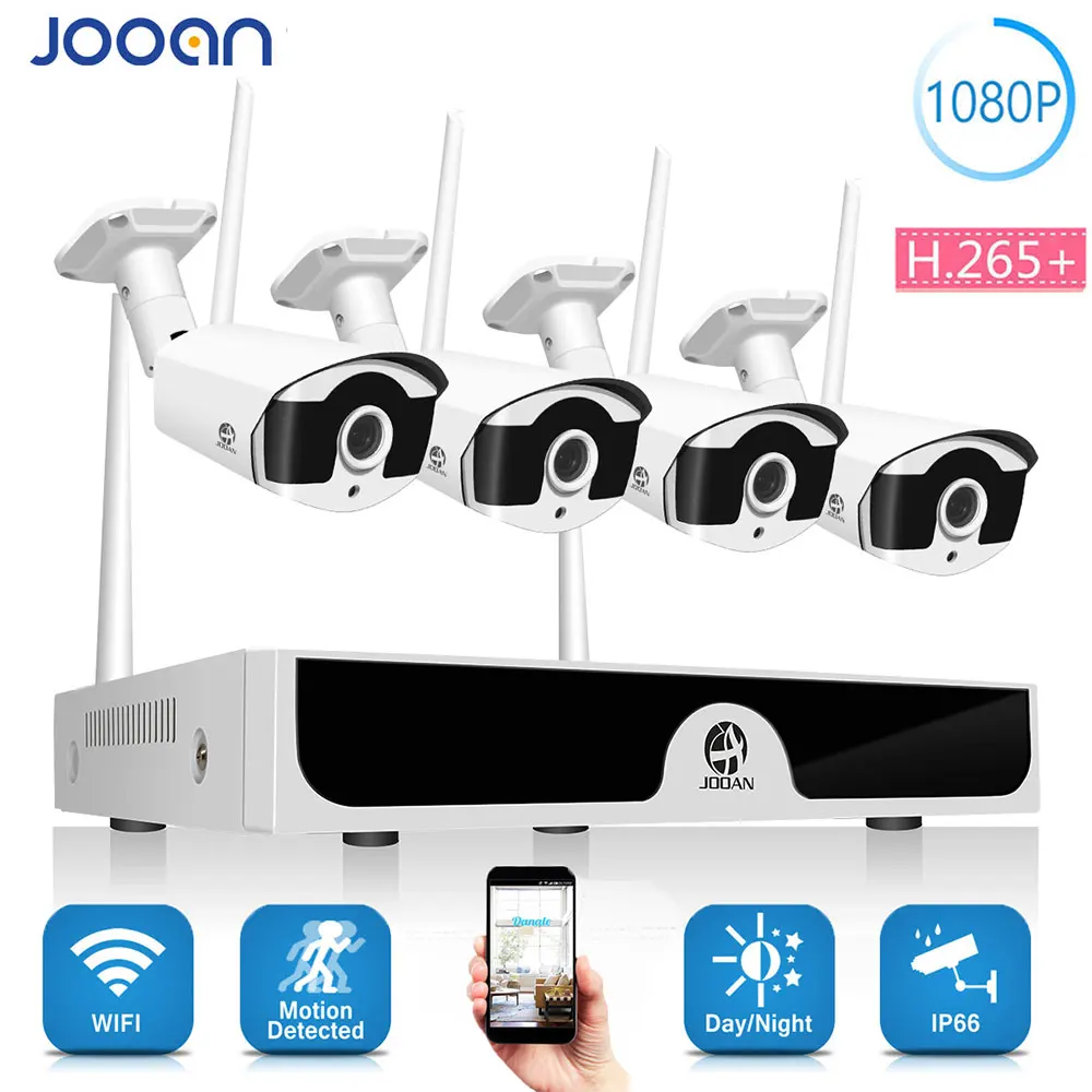 JOOAN Беспроводной безопасности Камера Системы 4CH H.265 видеонаблюдения NVR 1080 P WI FI