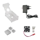 Акриловый прозрачный чехол для Raspberry Pi 3, прозрачный корпус + Адаптер зарядного устройства + вентилятор охлаждения + алюминиевый теплоотвод для RPI 3