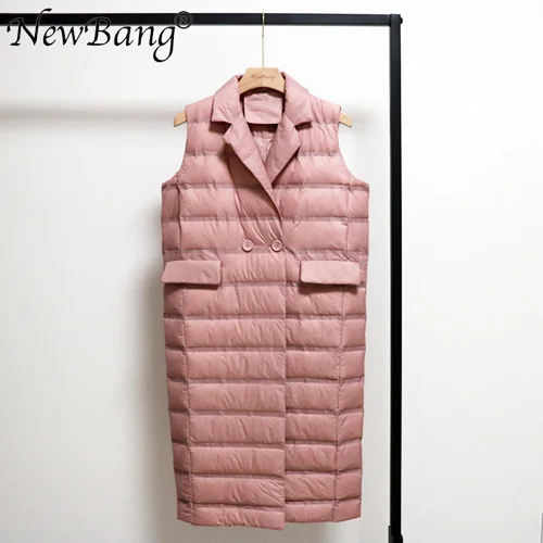 Розовый NewBang M L XL длинный жилет женский светильник пуховые жилеты отложной теплый открытый весна осень - Цвет: Розовый