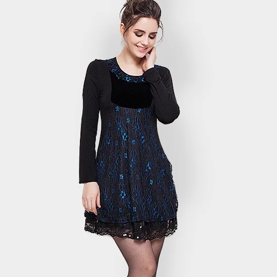 Бесплатная доставка 2015 размера плюс женская одежда элегантное кружевное платье