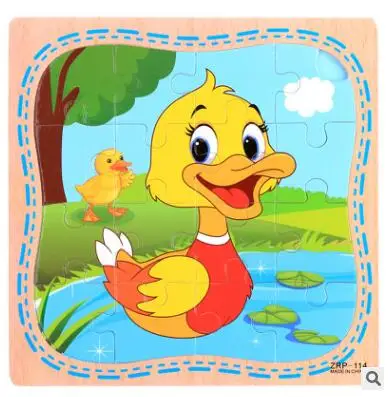 Duck Новые 16 шт деревянные Мультяшные животные Развивающие головоломки игрушки для детей - Цвет: Duck