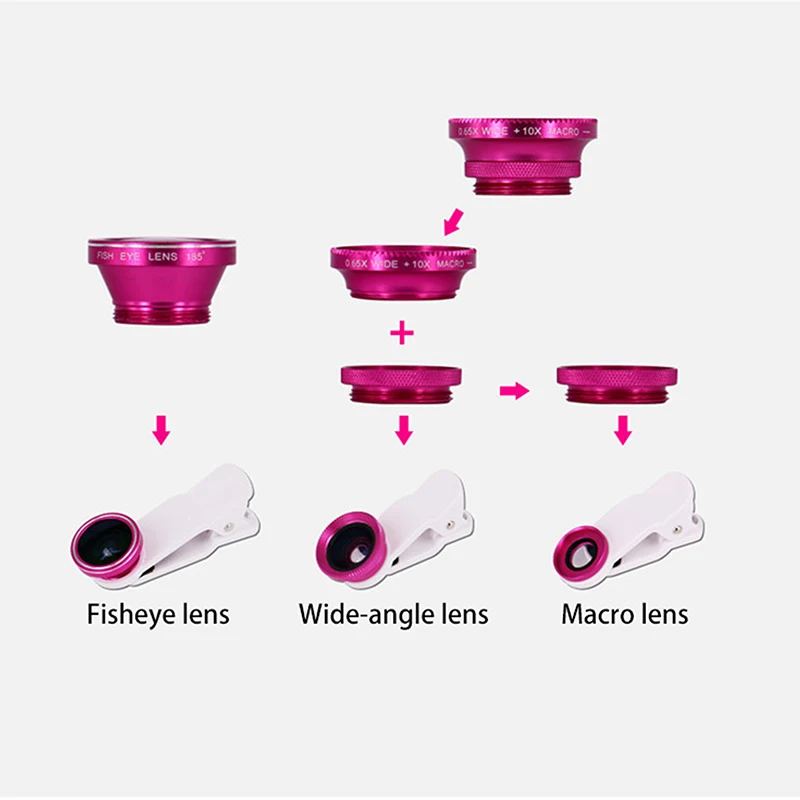 Универсальный комплект объективов рыбий глаз с зажимом светодиодное освещение 6