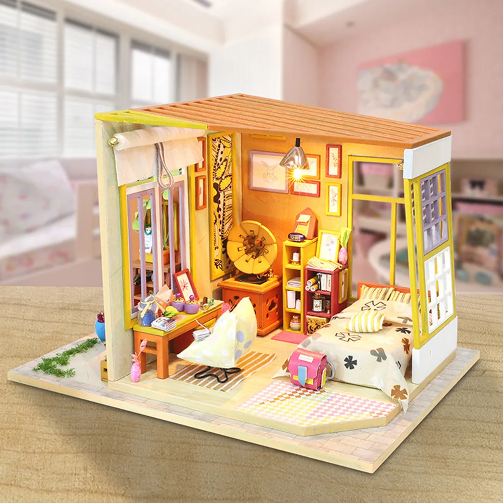 CUTEBEE деревянная кукольная мебель DIY миниатюрная 3D модель с светодиодный пылезащитный чехол кукольный домик игрушки для детей подарки на день рождения k319