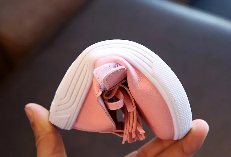 2019 spring autumn model children's single shoes soft leather casual girls tassel solid color Korean baby kids sneakers | Детская