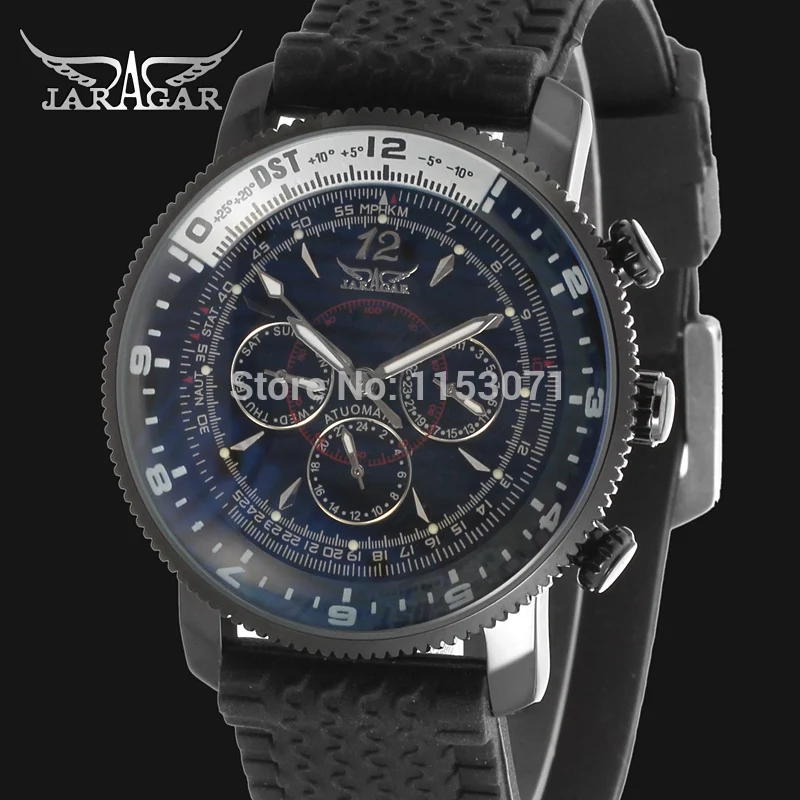 

JAG6066M3B2 new popular Jaragar Automatic men watch factory black silicone band best price free shipping with gift box