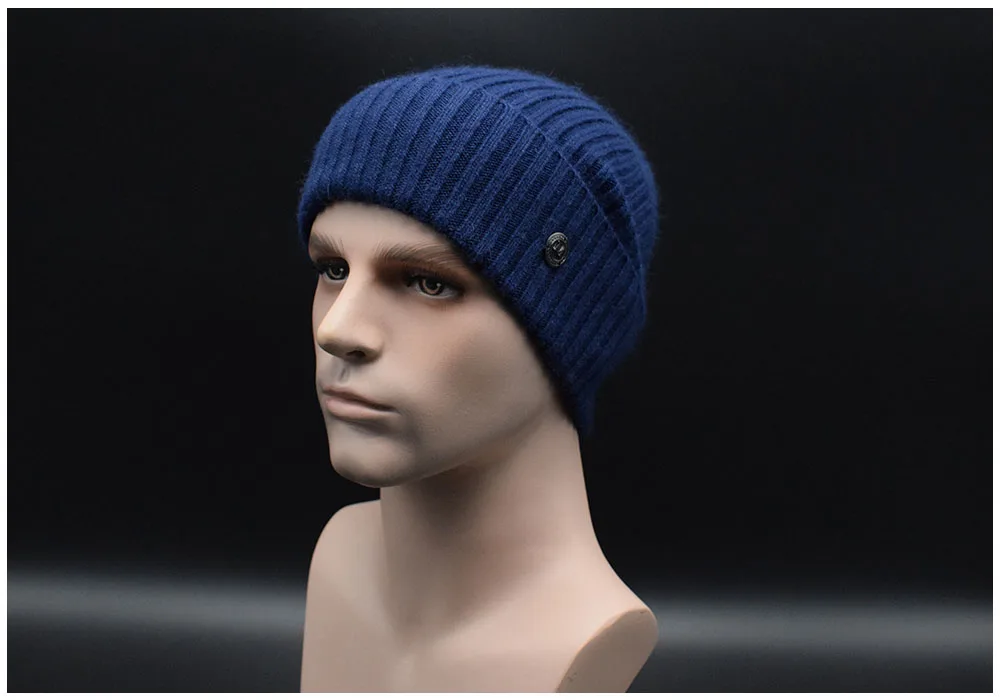 navy blue MIGEDE бренд Mew Шерстяная Вязаная мужская зимняя шапка бини одноцветная шапка мужская теплая мягкая шапочка в стиле кэжуал Gorro cap s - Цвет: navy blue