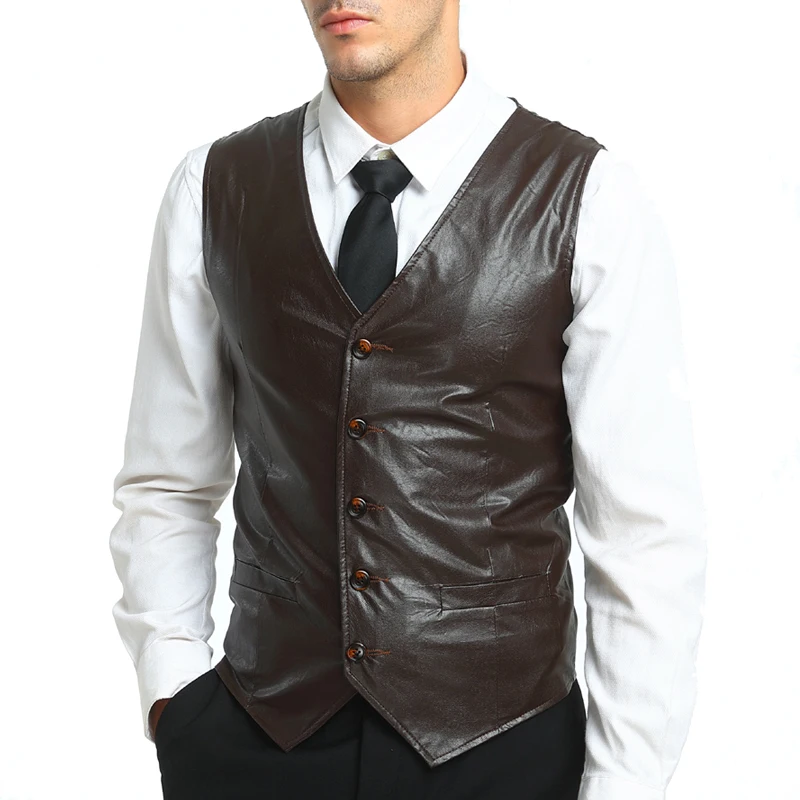 

3 colors 2018 Winter PU solid male blazer Vests Men Gentleman Businesswear Slim Casual Waistcoat Formal Vest M-XXL Solid MQ330