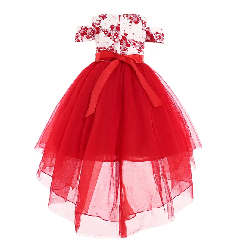 Bow Tie Off-The-Shoulder Tuxedo Lace Beautiful Body Wedding Dresses Floral Printed Children's Girls Summer Formal Party Dress | Детская