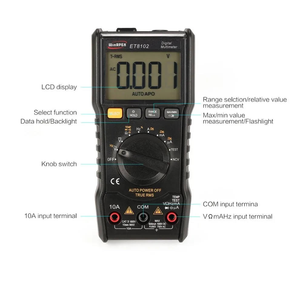 Прямая поставка ET8101/ET8102 Цифровой мультиметр 5999 отсчетов True RMS AC/DC Вольт Ампер Ом