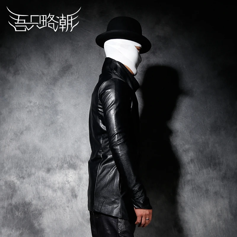 

2018 male autumn and winter stand collar single button motorcycle leather clothing casual slim leather top outerwear