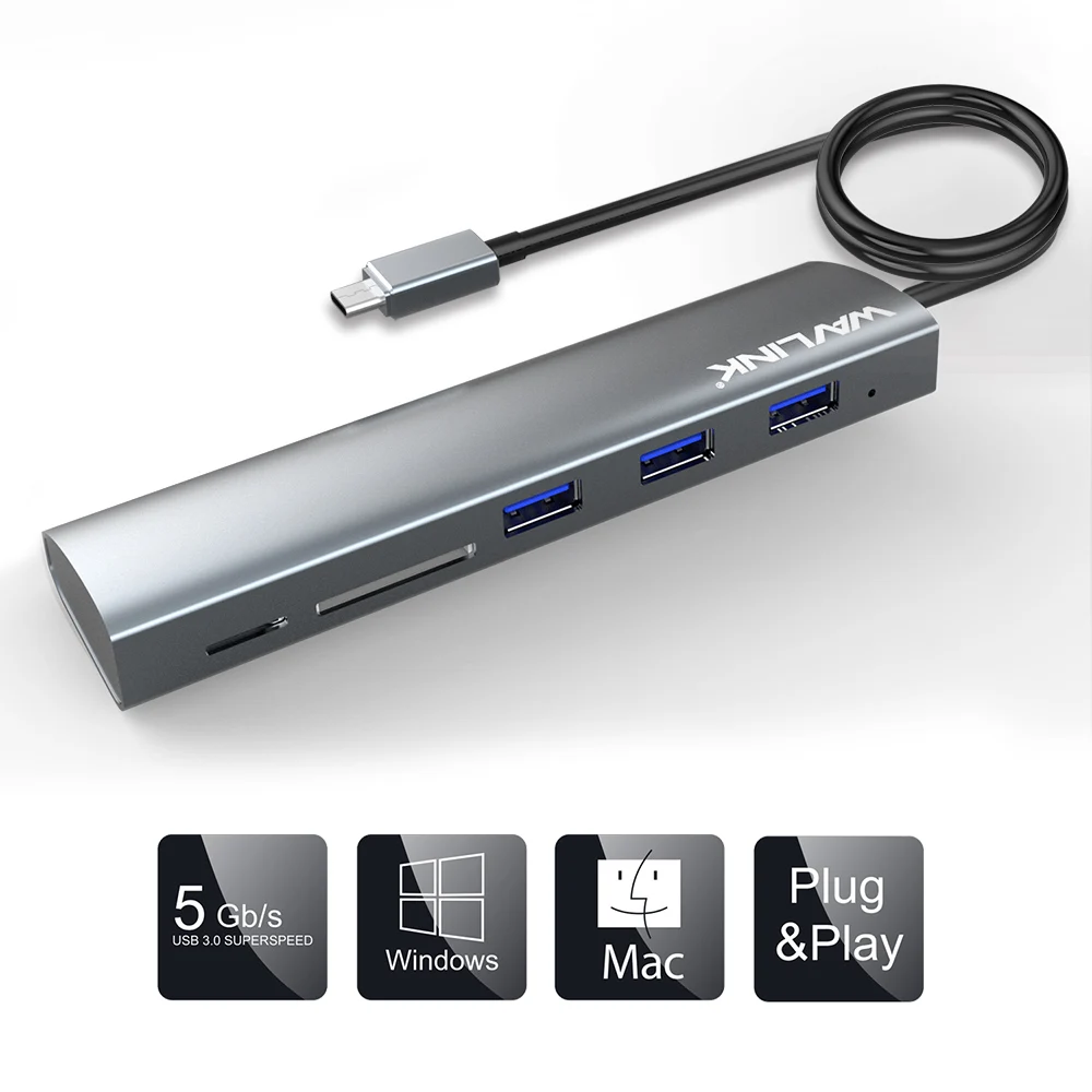 Wavlink USB C концентратор Алюминиевый 3 0 типа адаптер с портами SD/Micro SD TF кардридер для